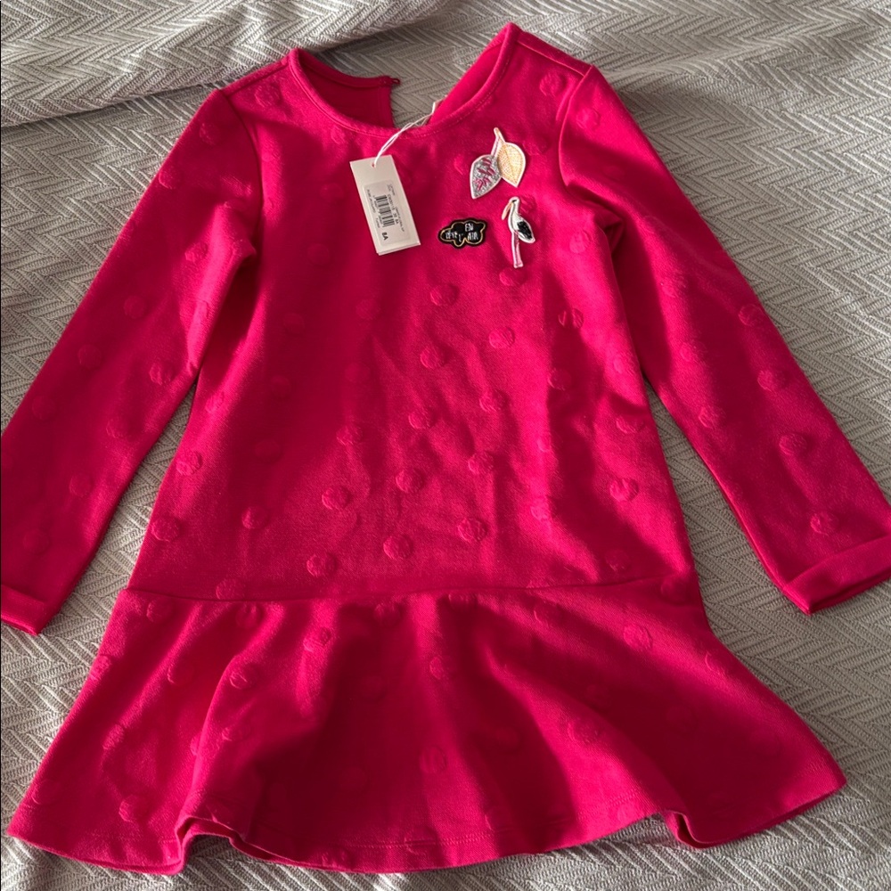 Catimini jacquard fuchsia Dress with Embroidered Accents
